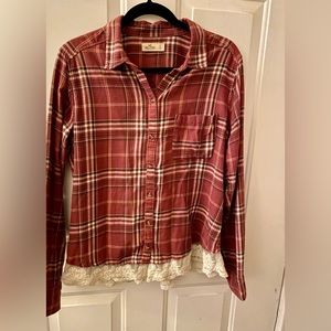 Hollister size Large button down lace trimmed flannel shirt. 60% cotton